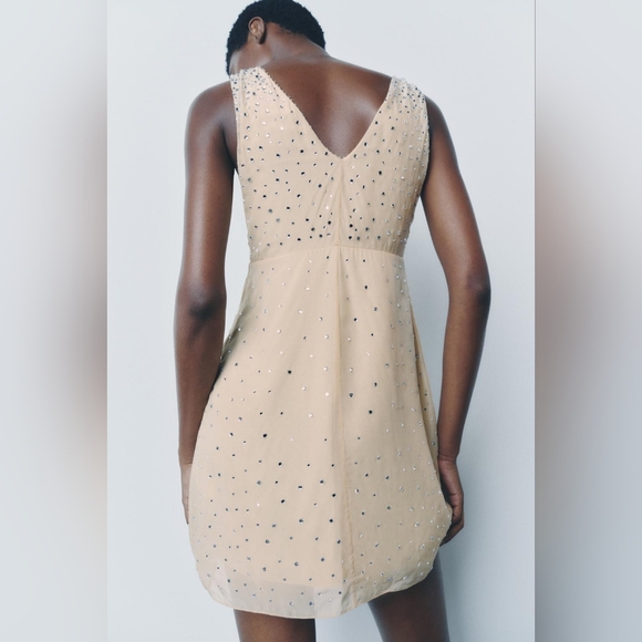 ZARA Woman Collection Short Mini Dress With Rhinestones Small - Picture 7 of 11